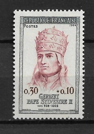 1964 France Sc B384 Pope Sylvester II (Gerbert) MNH