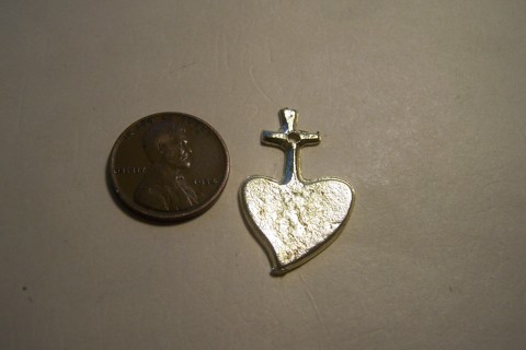 Heart with Cross Golden Brass Mexican Milagro Charm - Mexico