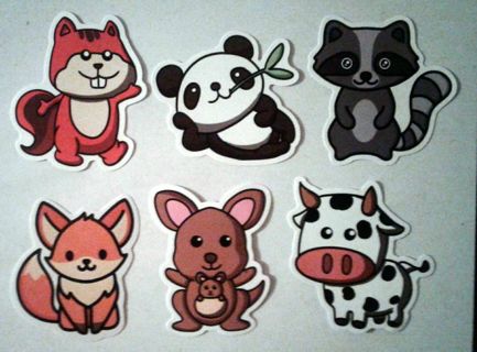 Six Cute Animal Vinyl Stickers