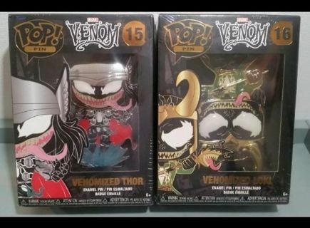 2 Marvel Comics Venom Funko Pop Pin Venomized Thor and Venomized Loki(Sealed Brand New)