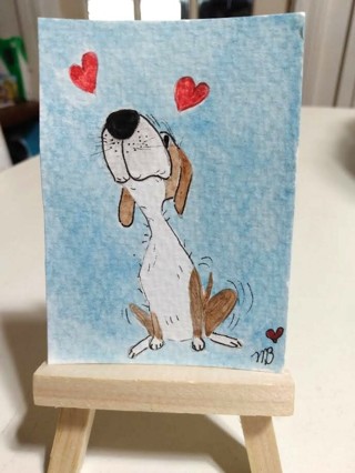 ACEO Original, Watercolor Painting 2-1/2"X 3/1/2" Dog with the Face we Love by Artist Marykay Bond