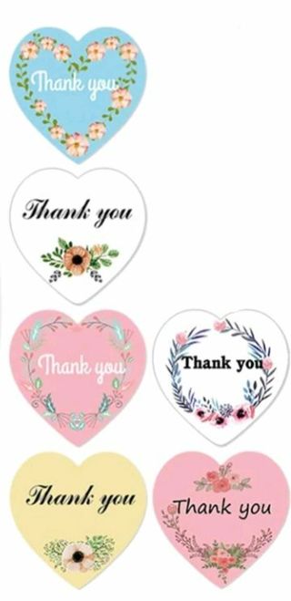 ⭐NEW⭐(6) Heart shaped floral 'Thank you' Shipping stickers BNWOT.