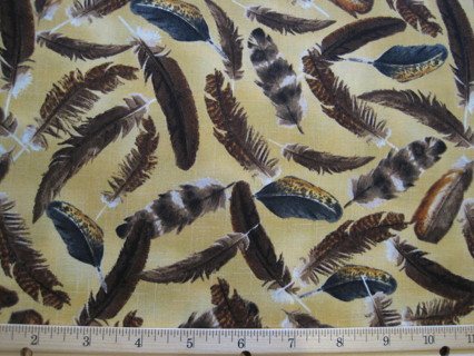 One Yard Cotton Fabric Brown Feather Theme