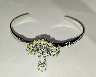 Rare ~ Christ Wreath Bracelet Silver Cuff Israel Olive Tree ~ Stamped Collection