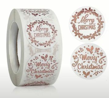 ⭕⛄SPECIAL⛄⭕(40) 1" ROSE GOLD FOIL MERRY CHRISTMAS STICKERS!!⛄