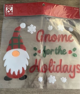 NEW Gnome Christmas Holiday Gel Window Clings "Gnome for the Holidays" Snowflake