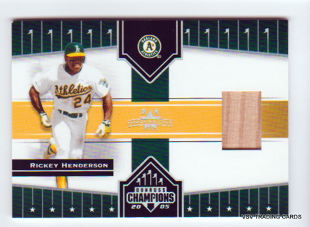 Rickey Henderson, 2005 Donruss Champions BAT RELIC Card #189, Oakland Athletics, (LB4)