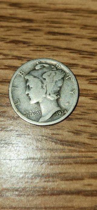 1934 W Silver Mercury Dime,Good condition, Free Shipping!