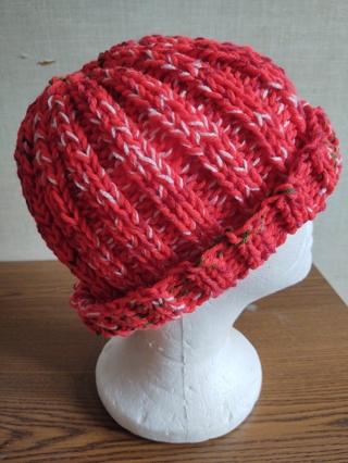 Hand Knit Red and Ombre Hat