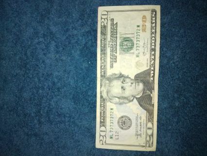 Rare $20.00 fancy serial number awesome collectors bill circulated