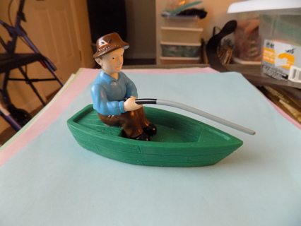 5 inch fisherman in green rowboat cake topper