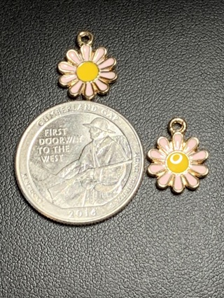 ♡DAISY CHARMS~#3~PINK WITH YELLOW~SET OF 2~FREE SHIPPING♡