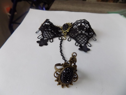 black lace slave ring bracelet combo with black stones