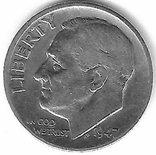 Vintage 1947 Roosevelt Dime 90% Silver U.S. 10 Cent Coin