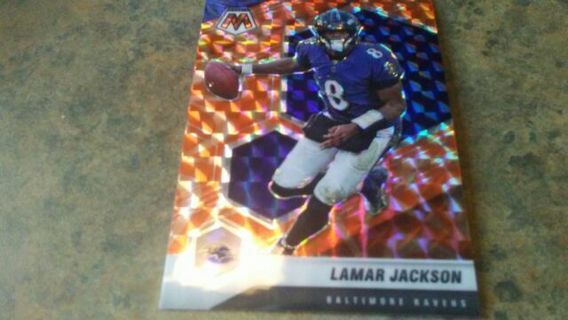 2021 PANINI MOSAIC BLUE/ORANGE PRIZM LAMAR JACKSON BALTIMORE RAVENS FOOTBALL CARD# 19