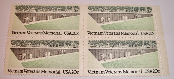 Scott #2109, Vietnam Veterans Memorial, Pane of 4 Useable 20¢ US Postage Stamps