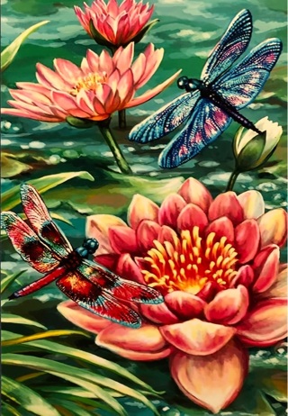 Lillies and dragonflies - 3 x 5” MAGNET - GIN ONLY