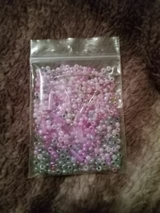 Pink & purple seed beads over 200pc