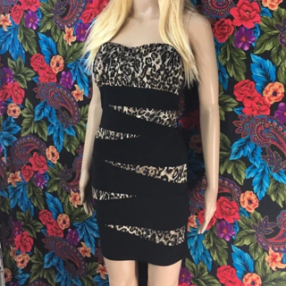 Women’s Cocktail Dress Strapless Mini Dress size Medium (Black) cheetah leopard
