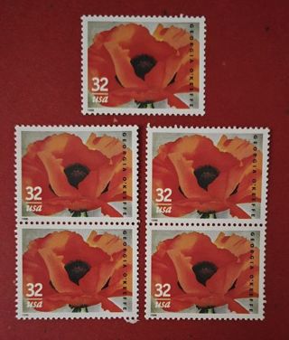 Five Mint .32 Flower US Postage Stamps