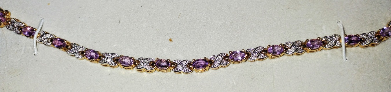 BRACELET STERLING SILVER 7.5 INCHES LONG WITH FANTASTIC AMETHYST AND CLEAR GEMSTONES WOW!