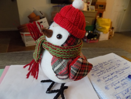 8 inch white bird in red hat with red plaid wings