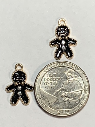 ☺GINGERBREAD MEN CHARMS~#2~BLACK~SET OF 2 CHARMS~FREE SHIPPING☺