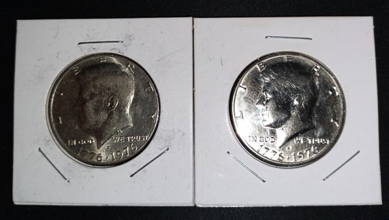 Two 1976 D Clad Bicentennial Kennedy Half Dollar one is BU other Uncirculated.