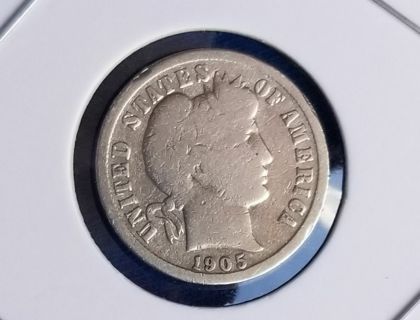 1905 ~ Barber Dime ~ 90% silver ~ 118 years old