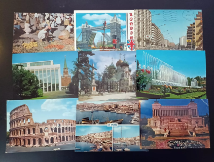 Vintage - Lot of 9 Worldwide Postcards (EUROPE) - USED 1940's-1950'-1960's Various