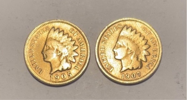 Pair of Gold Colored Indian Head Cents