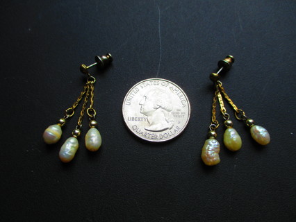 Dangle Chains with Fresh Water Pearls Post Earrings