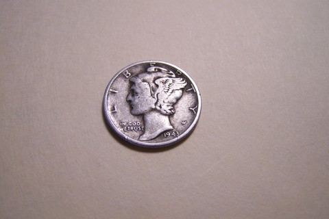 Silver 1943 Winged Liberty Head Mercury Dime