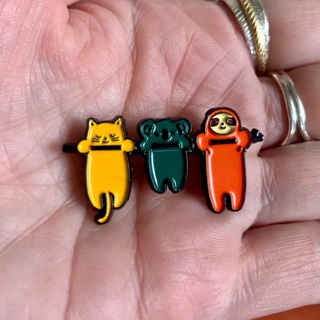 Cat, Koala Bear, and Sloth Hanging Together Pin