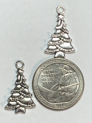 CHRISTMAS TREE CHARMS~#10~ANTIQUE SILVER~SET OF 2 CHARMS~FREE SHIPPING!