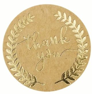 ⭐SPECIAL❤️⭐NEW⭐(28) 1" GOLD FOIL ON CRAFT PAPER, OLIVE BRANCH THANK YOU STICKERS!!