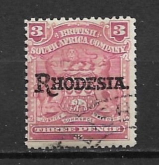 1909 Rhodesia Sc86 3p Coat of Arms used/CTO