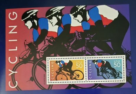 One Mint Cycling Sheetlet With Two .50 US Postage Stamps On It