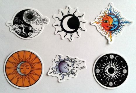 Six Sun/Moon Vinyl Stickers