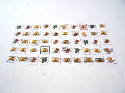 United States Postage Stamps of Fruit Used/Cancelled Set of 50 Still on Paper