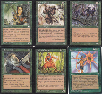 (6) Vintage Magic the Gathering All 1990's, All Green 