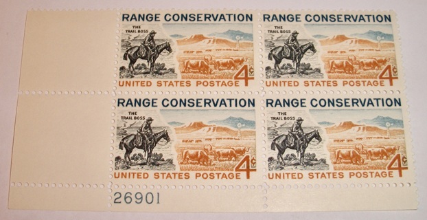 Scott #1176, Range Conservation, Pane of 4 Useable 4¢ US Postage Stamps