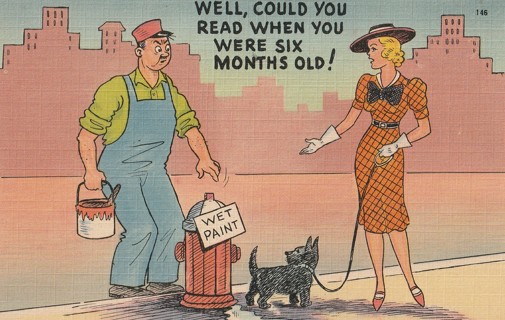 Vintage Unused Postcard: c: Comic:  Could You Read at 6 Months old?