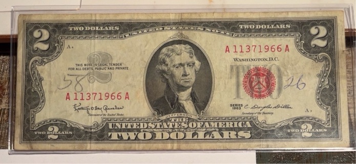 Vintage Series 1963 Red Seal 2 Dollar Bill