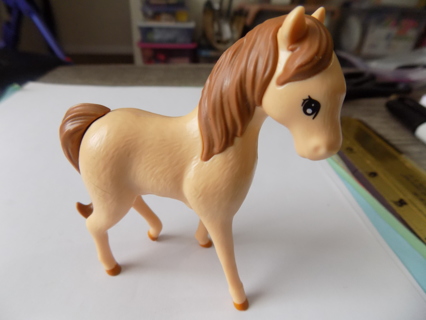 3 1/2 tall hard plastic pony tan with brown mane & tail