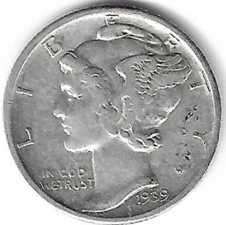 Vintage 1939-D Mercury Dime 90% Silver U.S. 10 Cent Coin