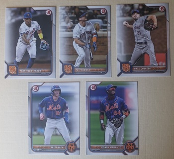 2022 Bowman 5 different New York Mets Cards - 2 Prospects - All Listed