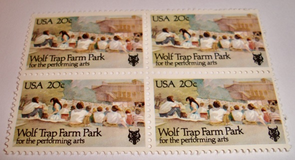 Scott #2018 Wolf Trap Farm Park, Pane of 4 Useable 20¢ US Postage Stamps