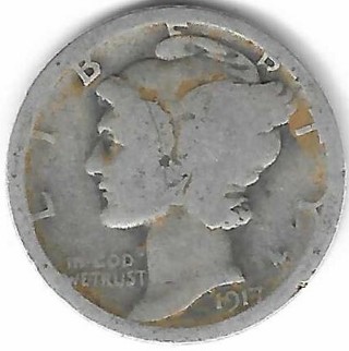 1917 Mercury Dime 90% Silver U.S. 10 Cent Coin