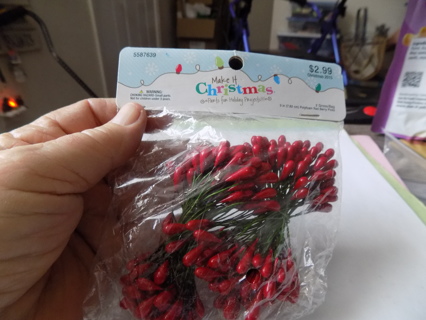 NIP Package of red berries for crafts on wire stems